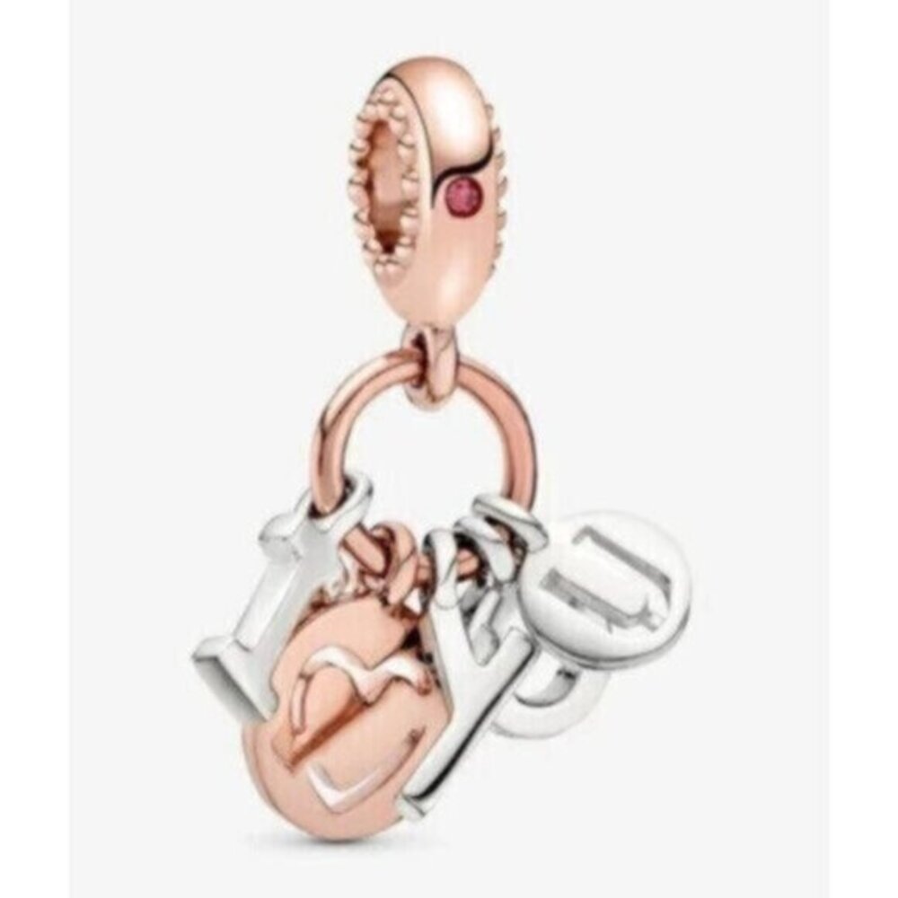 Pandora Rose Gold and Silver 'I ♥ U' Dangle Charm Bracelet Charm